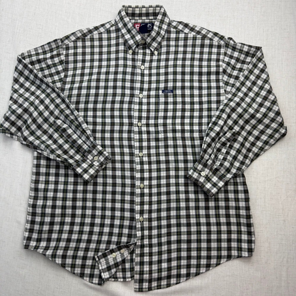 VTG Chaps Ralph Lauren Button Down Shirt Mens LG Green‎ Plaid Long Sleeve Preppy